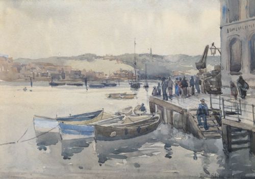 Tom Simpson 1898 Original 19th Century English Antique Watercolour Painting Possibly Whitby Harbour North Yorkshire