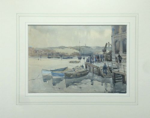 fig 1. Tom Simpson 1898 Original 19th Century English Antique Watercolour Painting possibly Whitby Harbour North Yorkshire