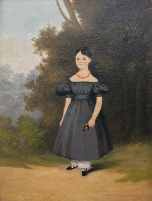 fig 1. English School Circa 1833 Original English Antique Oil Painting Portrait of Elizabeth Jane Henshaw Aged 5