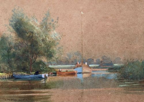 Charles Mayes Wigg Signed Original Vintage English Watercolour Painting Wherry Potter Heigham Norfolk Broads