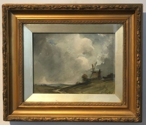 fig 2. GEORGE SYKES of Huddersfield Signed Original English Watercolour Painting Windmill Landscape with Stormy Skies