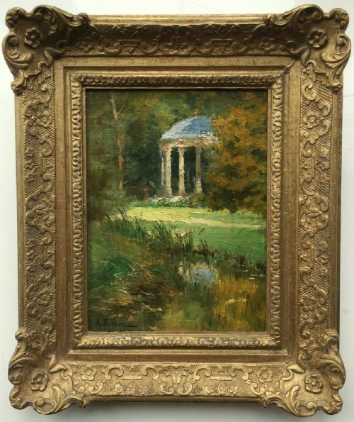 Alden Pierson (1874-1921) American, Signed Original Oil Painting on Board Figure & Ornamental Folly in Decorative Frame