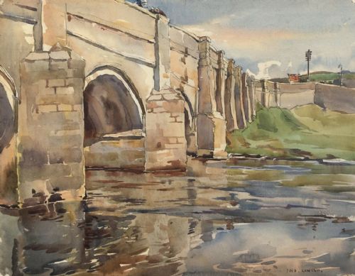 fig 1. Fred Lawson Signed Original English Watercolour Painting Grassington Bridge Yorkshire Dales in Vintage Glazed Frame