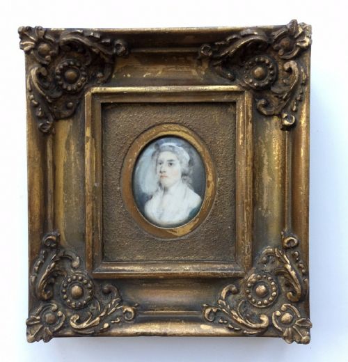 Late 18th Century Framed Antique Miniature Painting Portrait of a Georgian Lady