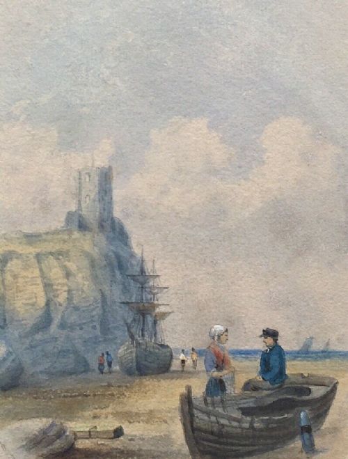 fig 1. RARE Henry Booty fl 1882-1883 Original English Antique Watercolour Painting Off Tynemouth Coast in Oval Frame