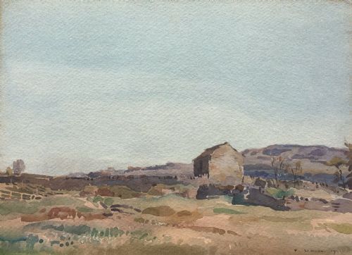 Fred Lawson Signed Original Antique English Watercolour Painting the Sow Shed Yorkshire Landcape
