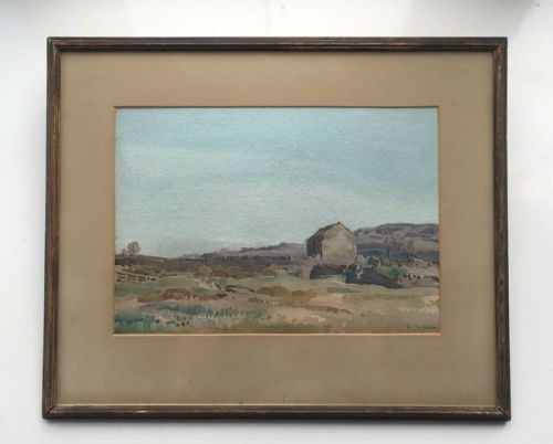 fig 1. Fred Lawson Signed Original Antique English Watercolour Painting The Sow Shed Yorkshire Landcape