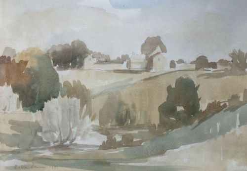 Robin Darwin 1941 Signed Original Vintage English Watercolour Painting Bibury Cotswold Gloucestershire England
