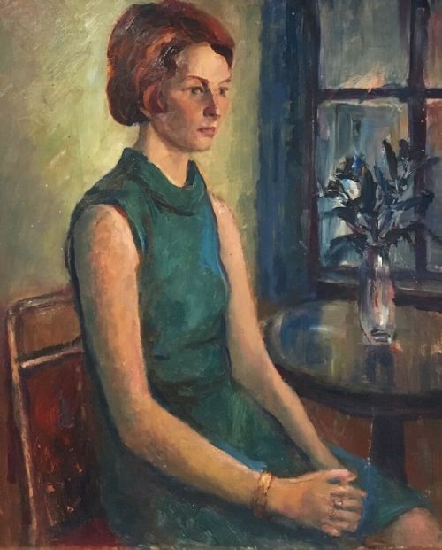 Attributed Angela Stones (British) Original Oil Painting on Board Painting of Seated Lady