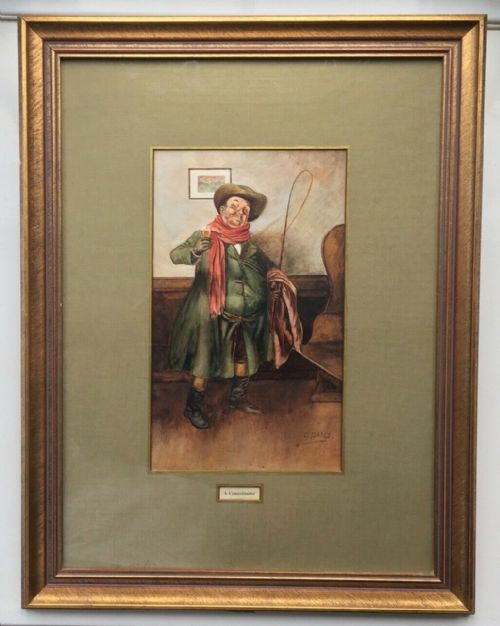 fig 1. E Isaacs Signed Original Antique Watercolour Painting Old Inn Stage Coach Driver