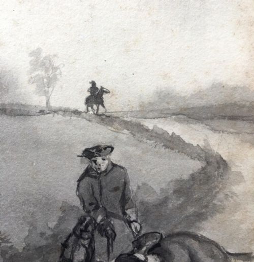 Dick Turpin & Black Bess 19th Century Original English Antique Initialled Grisaille Watercolour Painting York Historic Interest