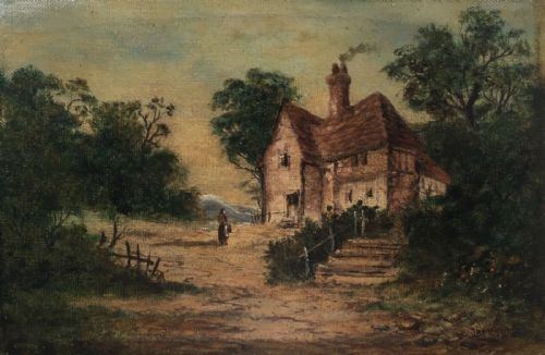 F W Jackson Signed & Dated 1880  Original English  Antique Oil Painting Cottage Landscape