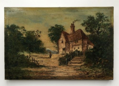 fig 1. F W JACKSON Signed & Dated 1880 Original English Antique Oil Painting Cottage Landscape