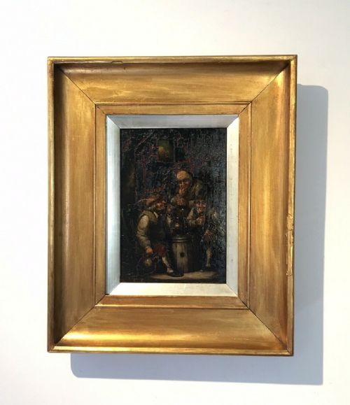 Topers Smoking and Drinking in an Interior Original 19th Century Dutch School Oil Painting on Oak Panel