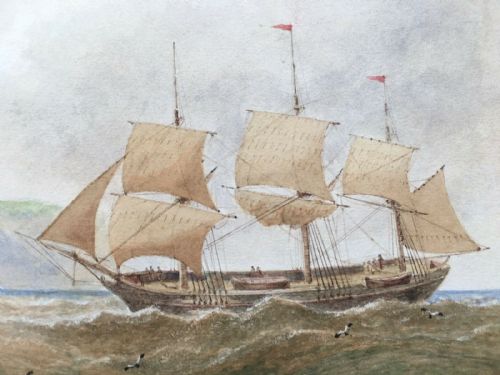 fig 1. After FRANK H MASON Original Antique Watercolour Painting Off Falmouth Seascape