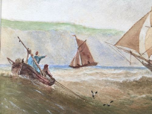 fig 2. After FRANK H MASON Original Antique Watercolour Painting Off Falmouth Seascape