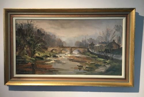 fig 1. ANGUS RANDS Signed Original 20th Century Oil Painting February at Richmond Bridge, Yorkshire Landscape