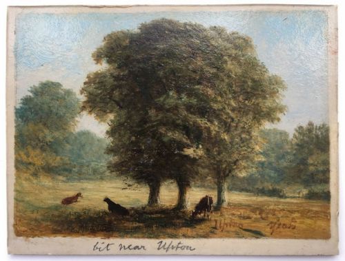 fig 1. Signed Yeats (George Paterson) Miniature 19th Century Antique English Oil Painting on Board Landscape, Nr Upton, Malvern, England