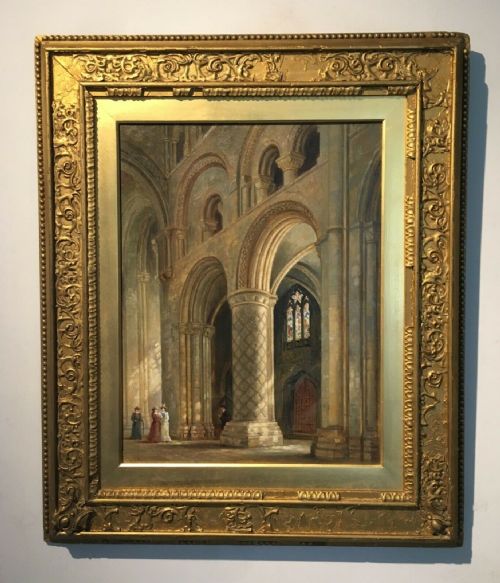 G (George) Fall Signed Original English Antique Oil Painting Interior of Durham Cathedral Original Framed 19th Century Architectural Study