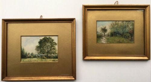 Signed & Dated 1916 Two Original Watercolour Paintings Ww1 Camouflaged Army Field Guns in Landscape Setting Historical Interest