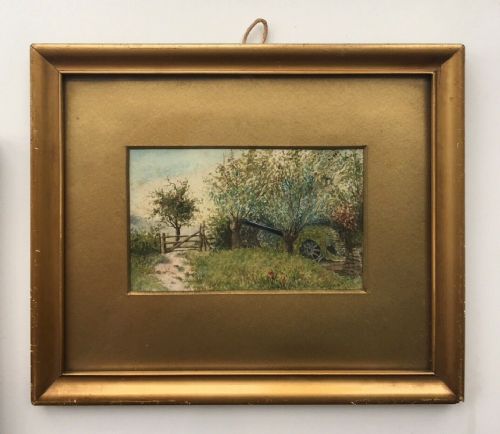 fig 1. Signed & Dated 1916 Two Original Watercolour Paintings WW1 Camouflaged Army Field Guns in Landscape Setting Historical Interest