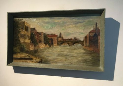 fig 1. 2 x Original 19th Century Antique Oil Paintings on Canvas York Bridge River Ouse Landscape