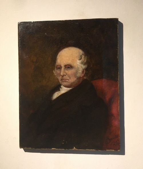 Original Indistinctly Signed 1875 English Antique Oil Painting on Canvas Portrait of a Victorian Seated Gentleman