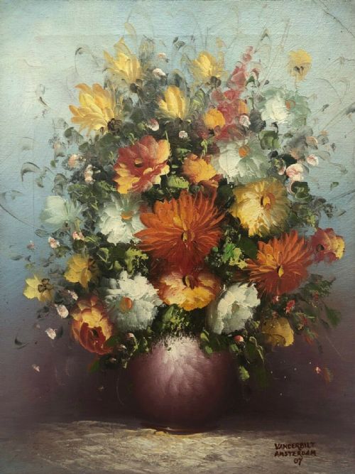 Signed Vanderbilt Amsterdam (19)07 Original Early 20th Century Dutch Still Life Oil Painting Orange Flowers in a Vase
