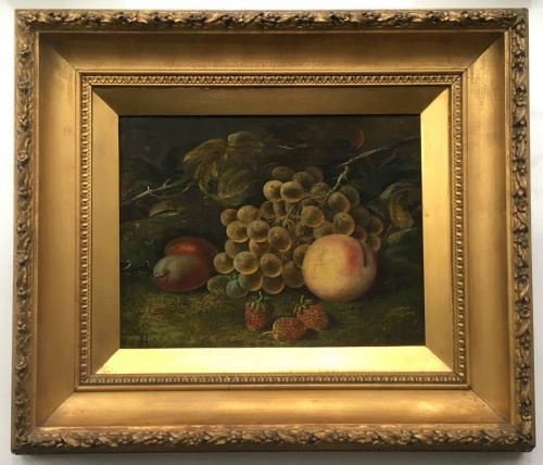 fig 1. H.C. Possibly HENRY CLARE Original Framed 19th Century Antique Oil Painting Still Life Fruit