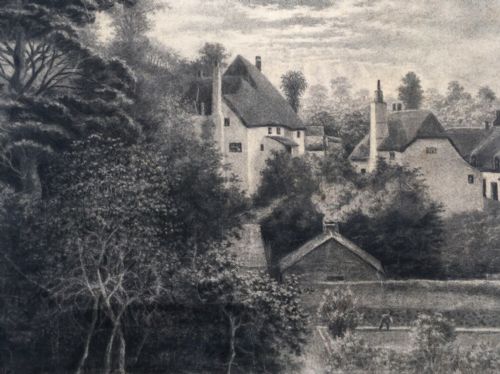 Signed Sandys Antique Original Charcoal Drawing Coombe in Teignhead Devon