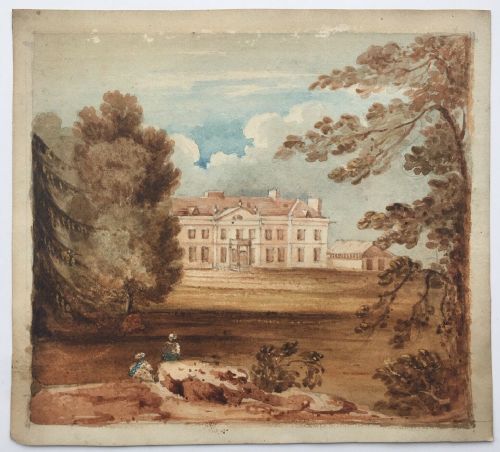 fig 1. Antique Watercolour Painting British School Landscape Parkland & Country House