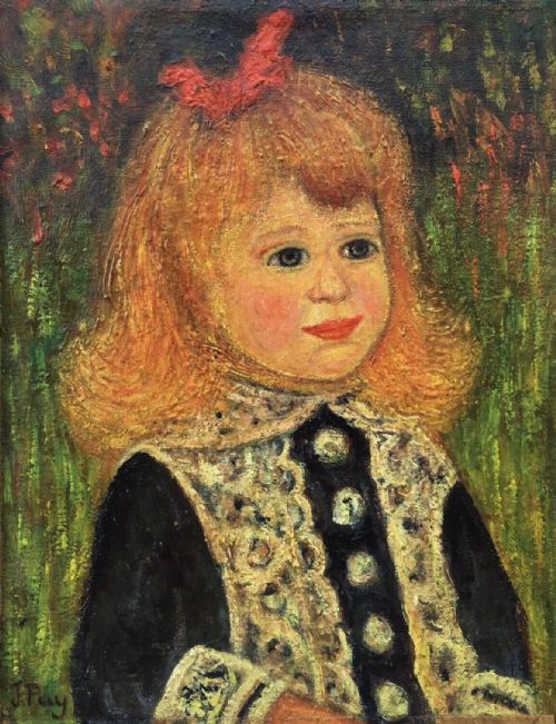 fig 1. Signed J (JEAN) PUY Original Oil Painting Portrait of Young Girl, After Renoir