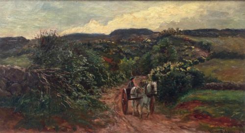 William Adam 1846-1931 Original Antique Oil Painting on Canvas Dated (18)80 Horse Cart Scottish Borders