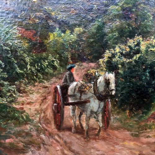 fig 2. WILLIAM ADAM 1846-1931 Original Antique Oil Painting on Canvas Dated (18)80 Horse Cart Scottish Borders