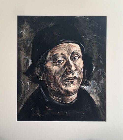 Rowland Suddaby 1912-72 Mid 20th Century Portrait of a Renaissance Bishop Original Watercolour & Pastel Mixed Media Painting