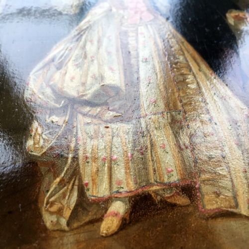 fig 2. Charles Désiré Hue Original Signed 19th Century Antique Oil Painting on Wooden Panel French Courting Couple in Decorative Frame