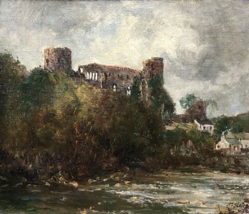 John Falconer Slater Signed Original English Antique Oil Painting on Wooden Panel Barnard Castle Teesdale