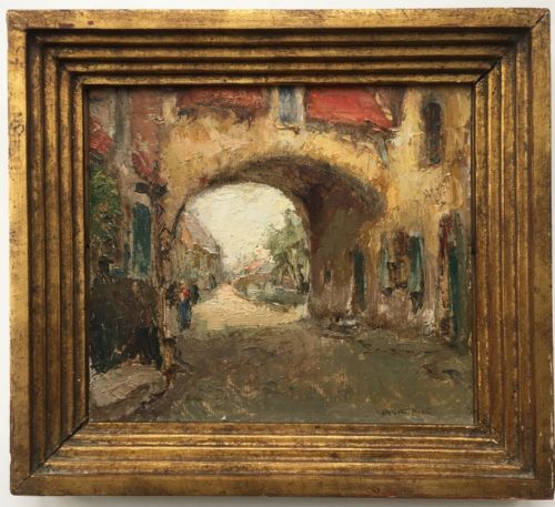 Alfred J a Van Neste 1874-1969 Signed Original Vintage Oil Painting on Board Belgium Street Scene