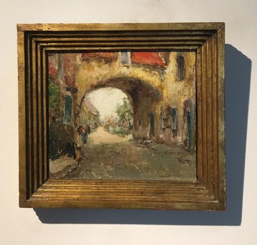 fig 1. Alfred J A Van Neste 1874-1969 Signed Original Vintage Oil Painting on Board Belgium Street Scene
