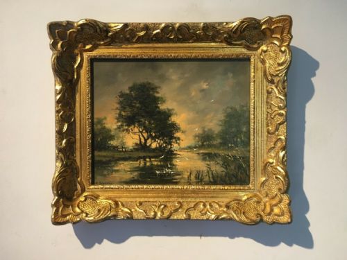 Barbara Gudrun Sibbons Signed Original Oil Painting Birds & River Landscape  in Decorative Wooden Frame