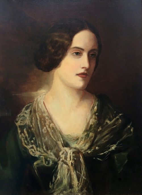 Early 20th Century Antique Original English Antique Oil Painting on Canvas Portrait of an Edwardian Lady