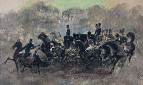 Constantin Guys Original French Antique Watercolour Painting Horses & Carriages Artists Stamp Verso