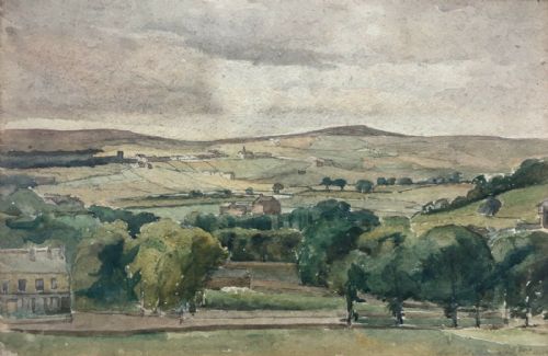 Attributed to Leonard Russell Squirrell Original Antique Watercolour Painting "On the Yorkshire Moors"