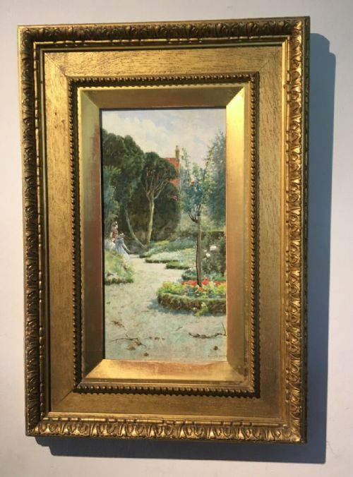 Miller Smith Signed Original Antique Watercolour Painting 'An Old Garden' Royal Institute Exhibited in Original Gilt Frame