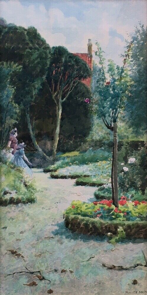 fig 1. Miller Smith Signed Original Antique Watercolour Painting 'An Old Garden' Royal Institute Exhibited in Original Gilt Frame