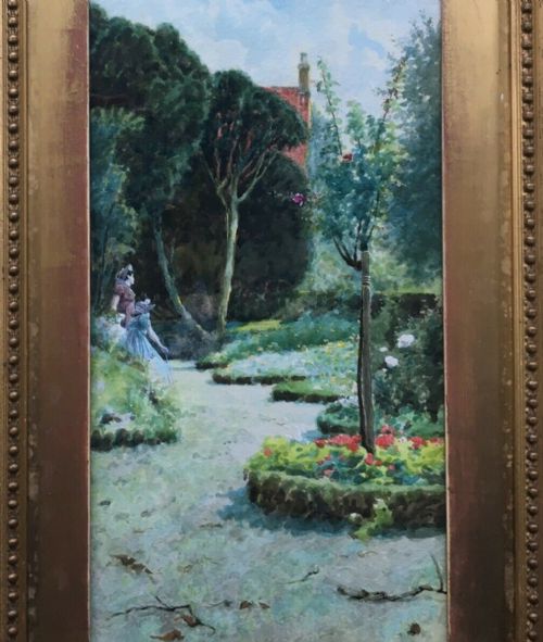 fig 2. Miller Smith Signed Original Antique Watercolour Painting 'An Old Garden' Royal Institute Exhibited in Original Gilt Frame