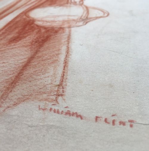 fig 2. Manner of Sir William Russell Flint Original Signed Red Pastel Portrait of Lady