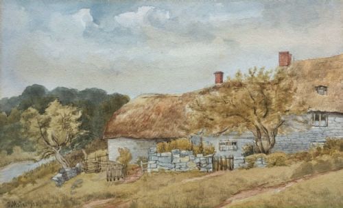 Signed G Mole 1902 Original English Antique Watercolour Painting Cottage Chicksgrove Salisbury Wilts
