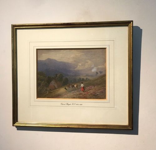 fig 1. Edward Hargitt Signed Original 19th Century Antique Scottish Watercolour Painting Herding Cattle Upland Scene