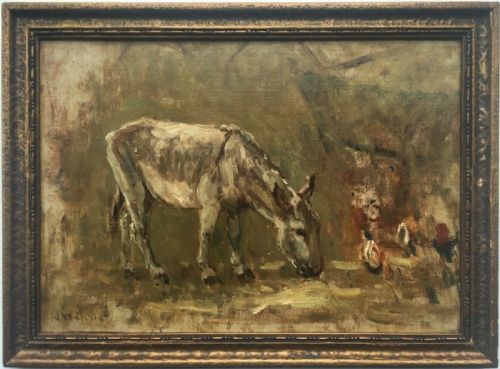 James William Booth 1867-1953 Staithes Group Artist Original Oil Painting on Panel Donkey Study